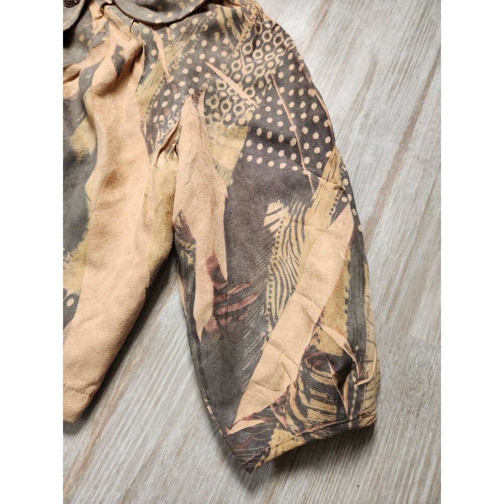 B.L.E.U Tan Green Suede Crop Jacket Rhinestones Abstract Art Lined Sz L GUC - Picture 6 of 13